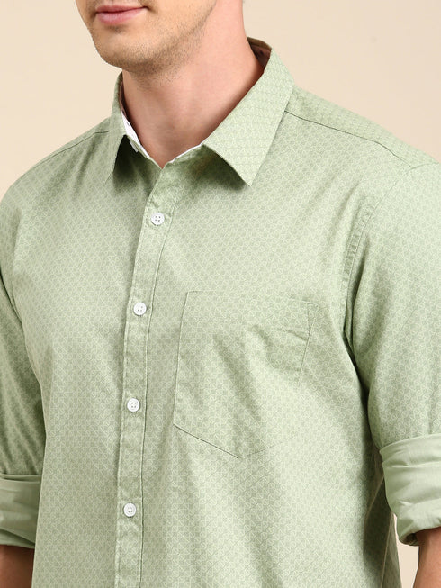 Green Printed Full Sleeves Shirt